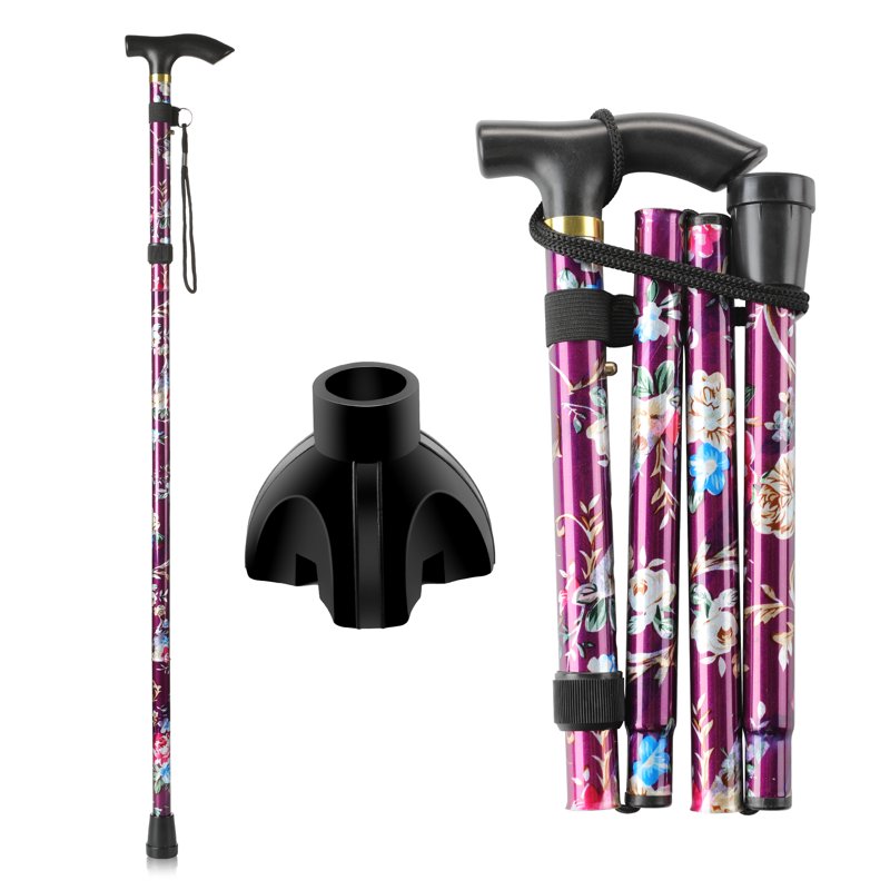 KEKOY Walking Cane for Women 34" to 37" Height Adjustable Walking Stick Portable T-Handle Folding Cane with 2 Replaceable Cane Tips Mobility & Daily Living Aids