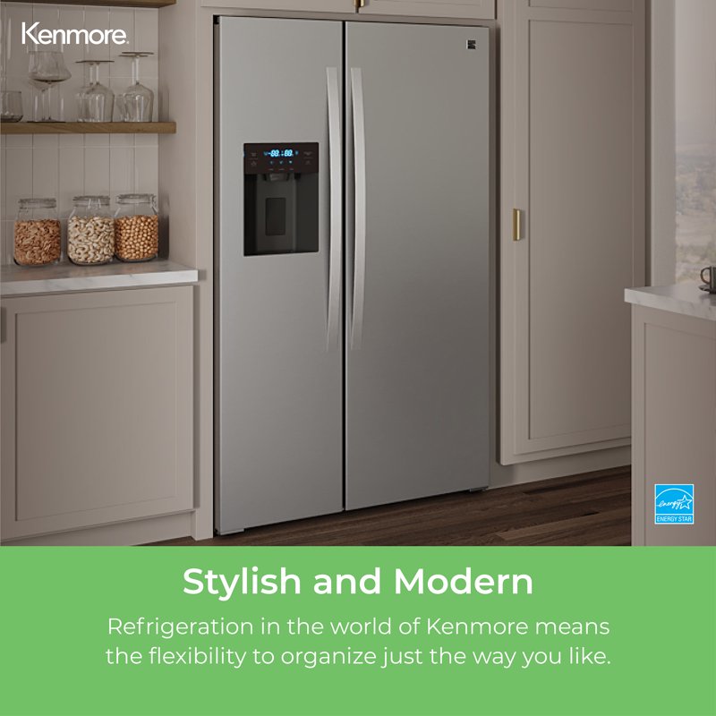 Kenmore 20 Cu. Ft. 36-inch Depth Side-by-Side ENERGY STAR® Refrigerator/Freezer Stainless Steel