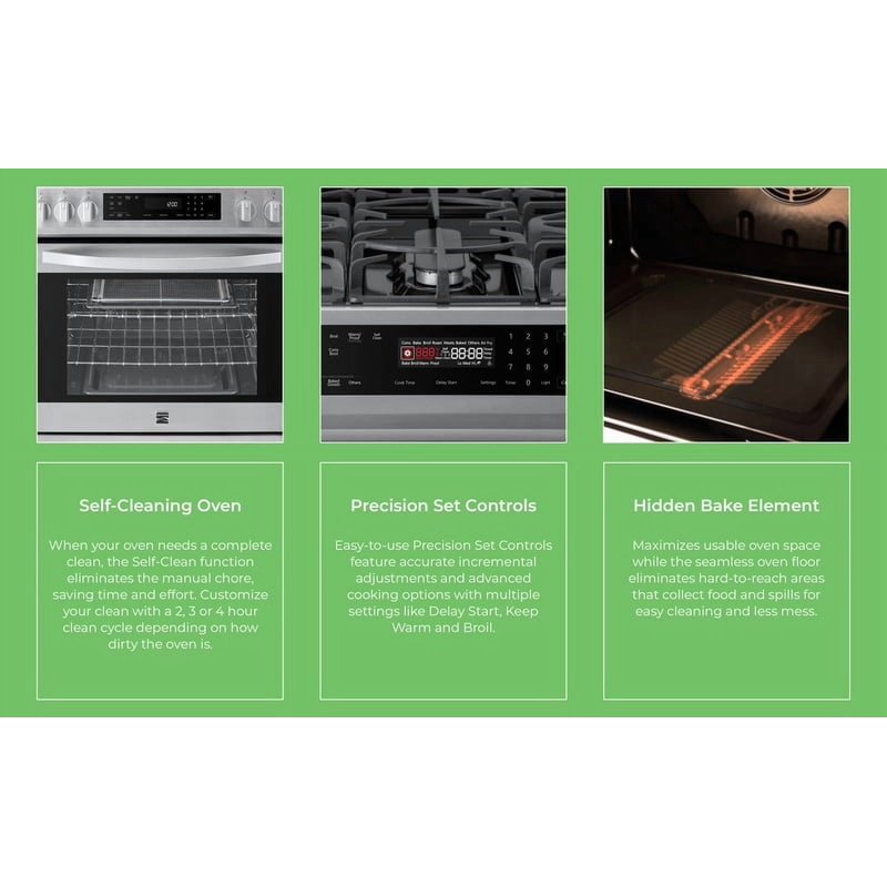 Kenmore 22-76843 5.6 Cu. Ft. Front-Control 5 Burner Convection Gas Range With Oven Storage Drawer Large Window Dishwasher Safe Cast Iron Grates