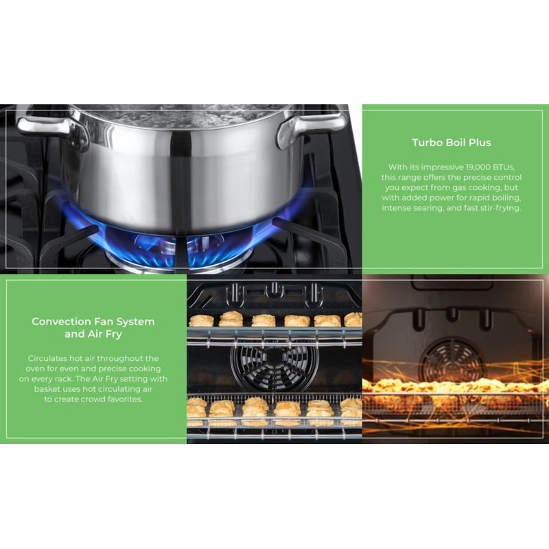 Kenmore 22-76843 5.6 Cu. Ft. Front-Control 5 Burner Convection Gas Range With Oven Storage Drawer Large Window Dishwasher Safe Cast Iron Grates