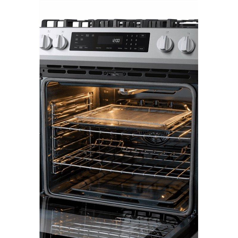 Kenmore 22-76843 5.6 Cu. Ft. Front-Control 5 Burner Convection Gas Range With Oven Storage Drawer Large Window Dishwasher Safe Cast Iron Grates
