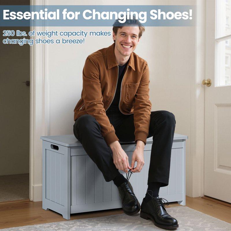 Kids Toy Box Gray Wooden Toy Chest Organizer With Safety Hinged Lid Entryway Storage Bench Supports 100 Lbs Toy Storage Chest For Bedroom Toddler Room L0293