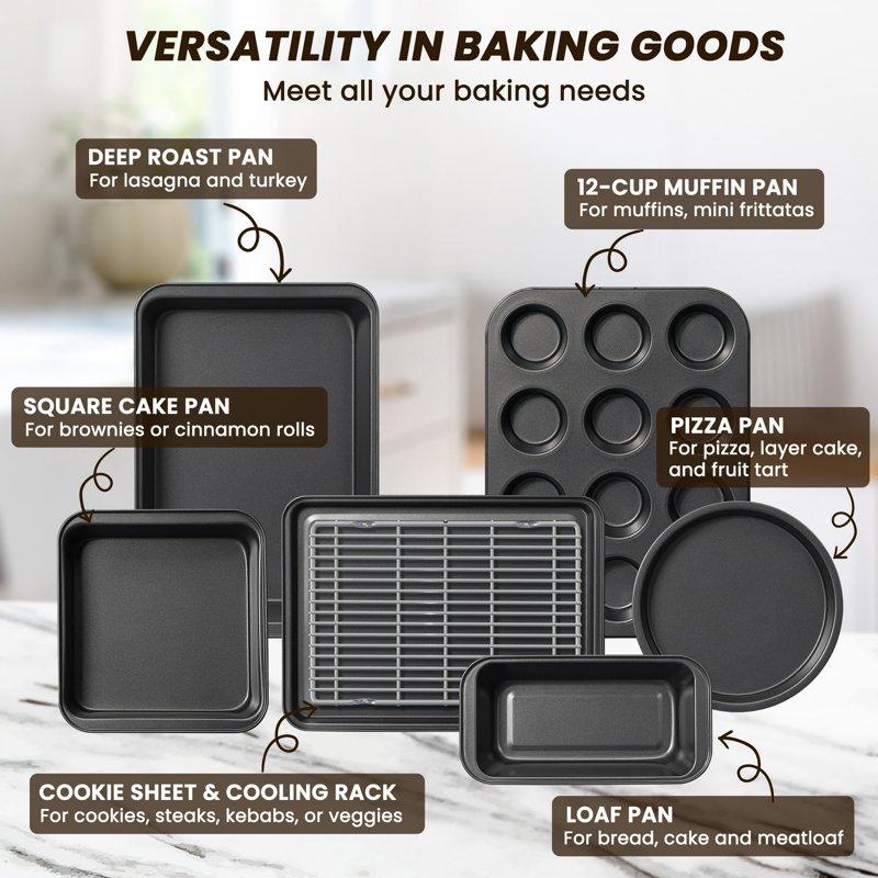 Kikcoin Bakeware Set 22 Pcs Carbon Steel Non-Stick Baking Pan Set Baking Sheet For Kitchen Muffin Pan & Cookie Sheet & Cake Pan Oven Safe Up To 446℉