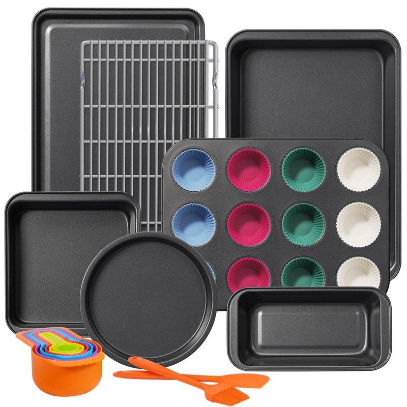 Kikcoin Bakeware Set 22 Pcs Carbon Steel Non-Stick Baking Pan Set Baking Sheet for Kitchen Muffin Pan & Cookie Sheet & Cake Pan Oven Safe up to 446℉