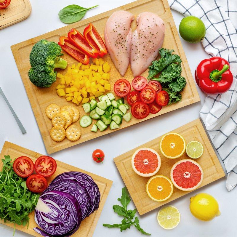 Kikcoin Cutting Board Set Of 3 Bamboo Chopping Boards For Kitchen Heavy Duty Wooden Serving Tray With Juice Groove