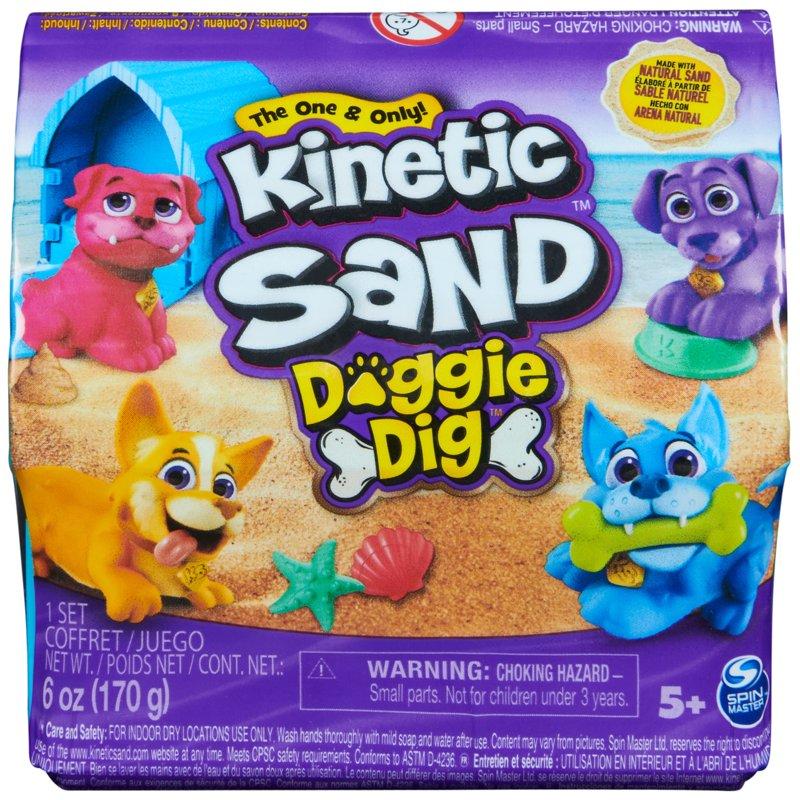 Kinetic Sand Doggie Dig with Surprise Multipurpose Dog Tool 6oz Beach Sand and Play Sand Storage (Styles May Vary) Sensory Toys for Kids