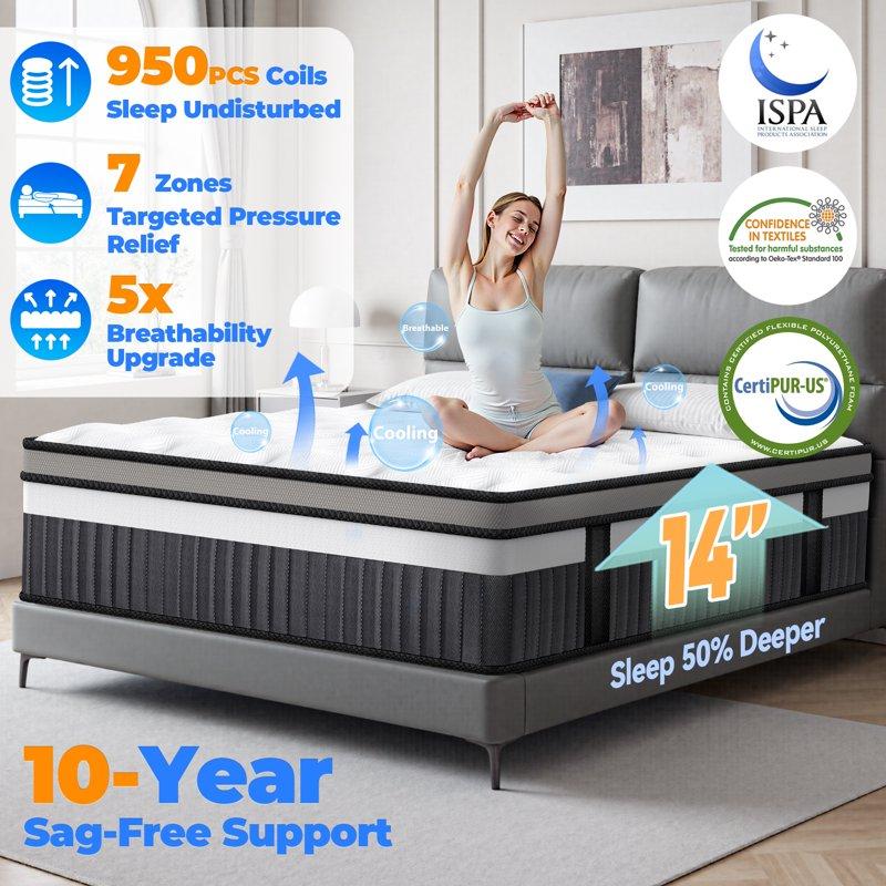 King Mattress Famistar 14 Inch Memory Foam Mattress King Size Innerspring Hybrid King Bed Mattress in a Box Medium Firm with Motion Isolation & Strong Support & Pressure Relief CertiPUR-US
