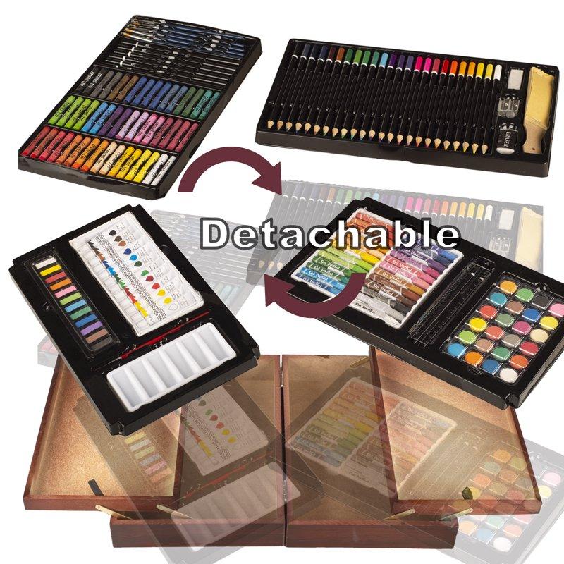 KINSPORY 168Pcs Drawing Painting Set Deluxe Wooden Art Case Gift For Artist Kids Adults(Brown)