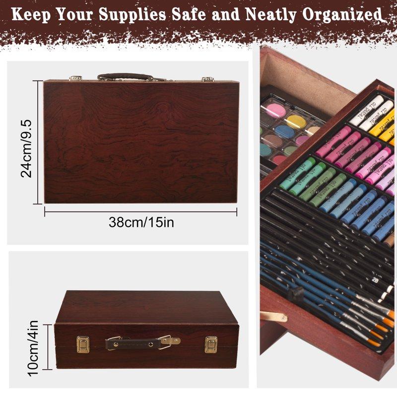 KINSPORY 168Pcs Drawing Painting Set Deluxe Wooden Art Case Gift For Artist Kids Adults(Brown)