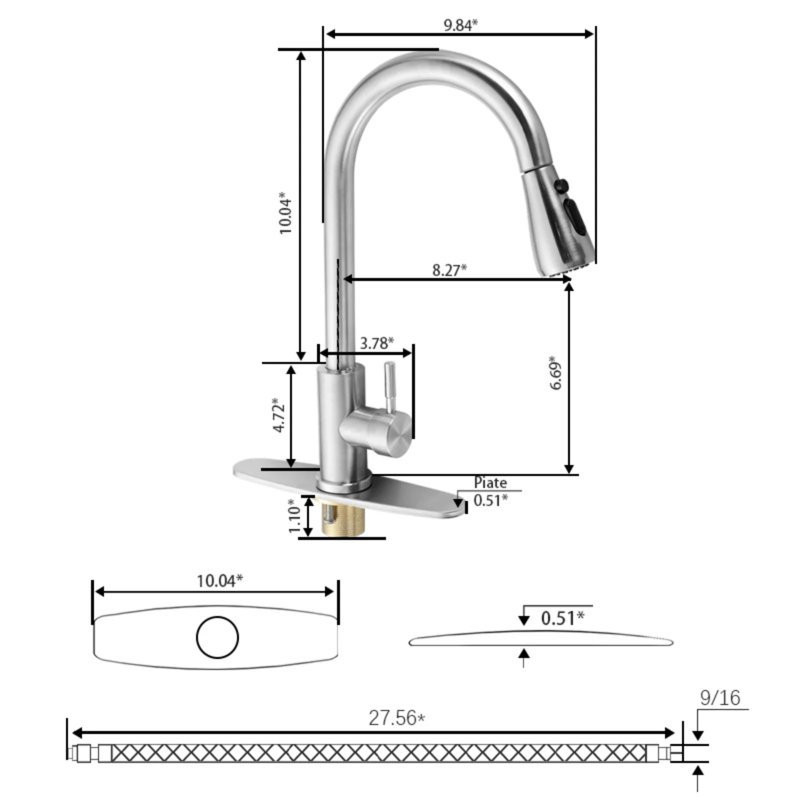 Kitchen Faucets With Pull Down Sprayer (3 Modes) Brushed Nickel Kitchen Faucet Single Hole Single Handle Kitchen Sink Faucet High Arc 304 SUS Stainless Steel Faucet For Kitchen Bar RV
