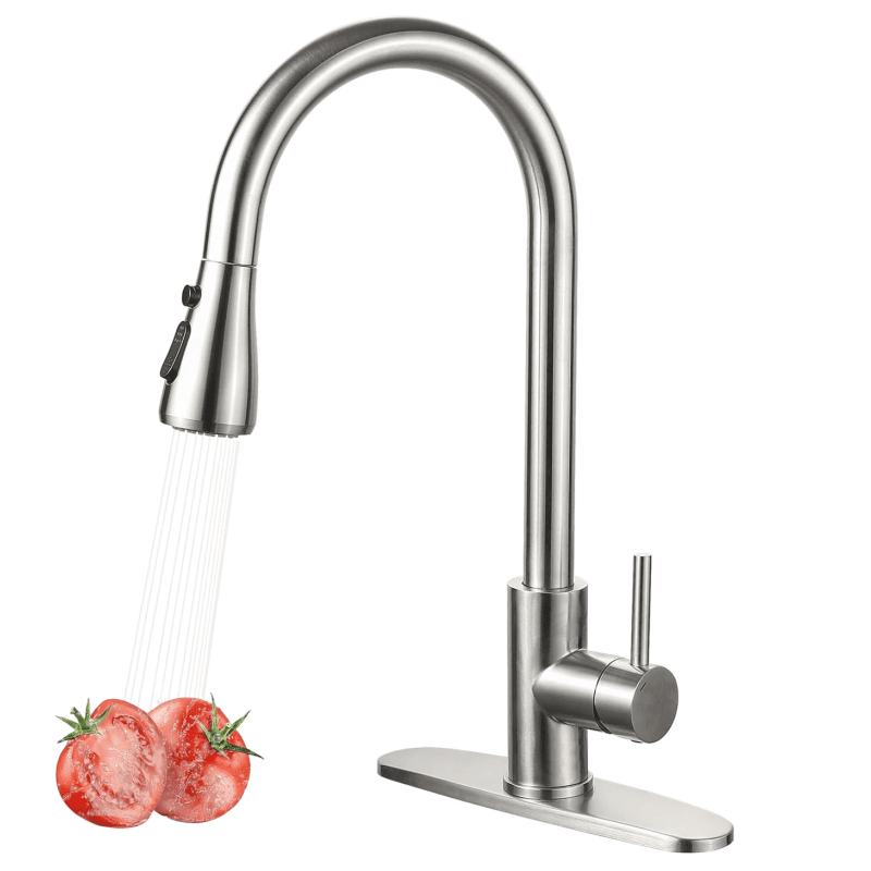 Kitchen Faucets with Pull Down Sprayer (3 Modes) Brushed Nickel Kitchen Faucet Single Hole Single Handle Kitchen Sink Faucet High Arc 304 SUS Stainless Steel Faucet for Kitchen Bar RV