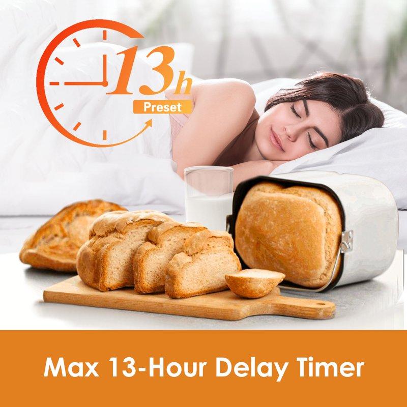 Kitchen In The Box 2lb Bread Machine With Auto Fruit Nut Dispenser 12 Presets Bread Maker Gluten-Free Setting 13 Hour Delay Timer White