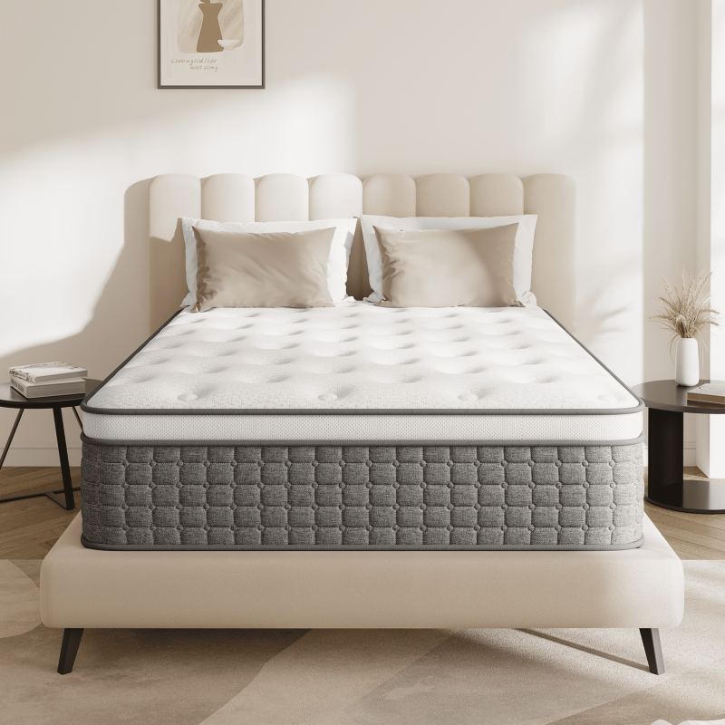 Kizreo Queen Mattress in a Box 12" Cooling Gel Memory Foam Pressure Relief Individually Pocketed Coil Hybrid Mattress Motion Isolation CertiPUR-US