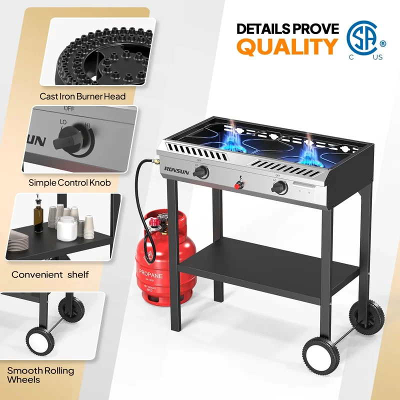 Ktaxon 2 Burner Propane Stove Gas Cooker With Auto Ignition 150 000 BTU For Outdoor Cooking