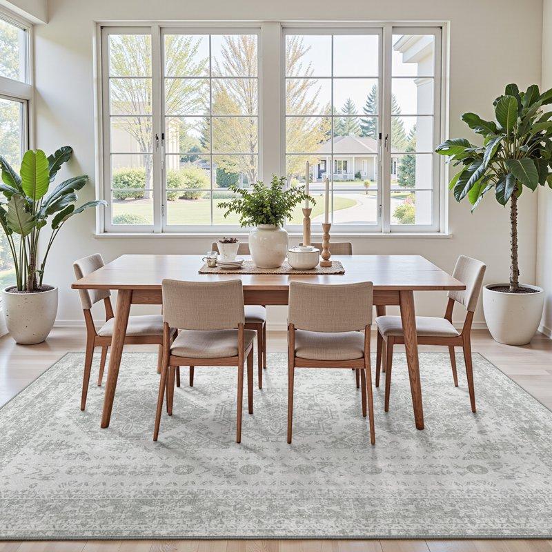 KUETH Area Rugs For Living Room 8x10 Machine Washable Bedroom Rugs Distressed Vintage Print Gray Large Throw Rug Dining Room Aesthetic Non Slip Carpet With Gripper