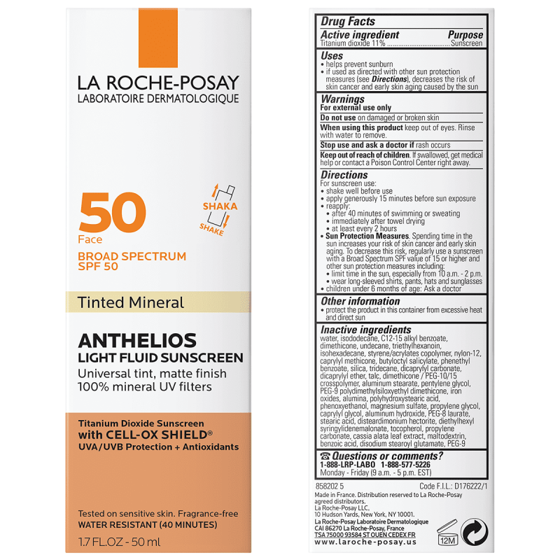 La Roche-Posay Anthelios Tinted Mineral Fluid Sunscreen For Face SPF 50 1.7 Fl Oz