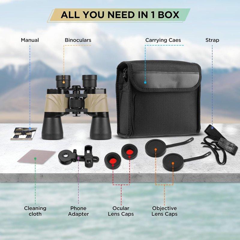 LAKWAR Binoculars For Adults 12x50mm Hunting Binoculars BAK4 Prism Lens HD Binoculars With Low Light Vision For Birds Watching Traveling