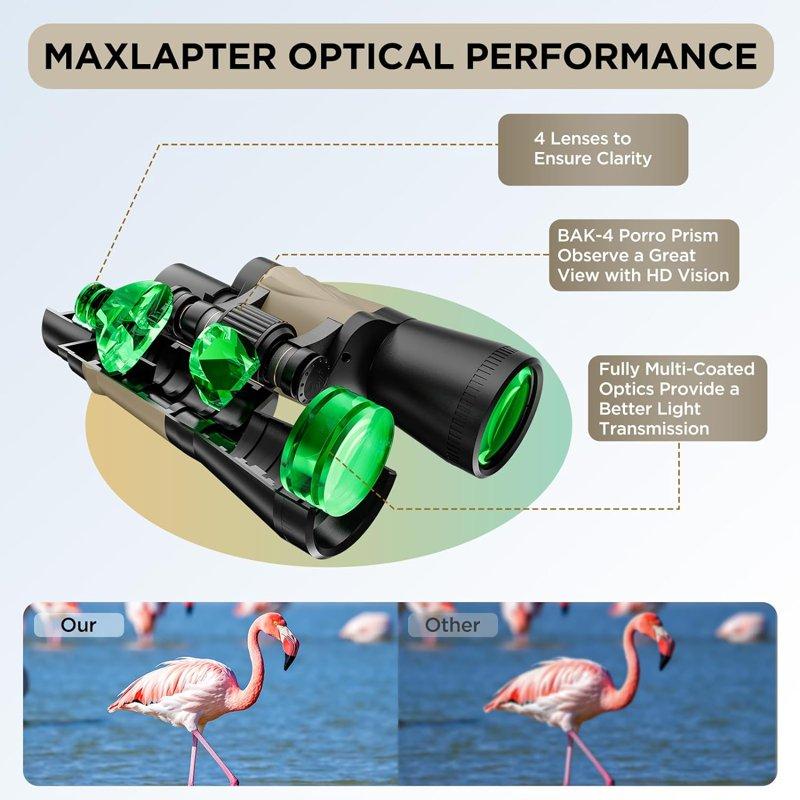 LAKWAR Binoculars For Adults 12x50mm Hunting Binoculars BAK4 Prism Lens HD Binoculars With Low Light Vision For Birds Watching Traveling
