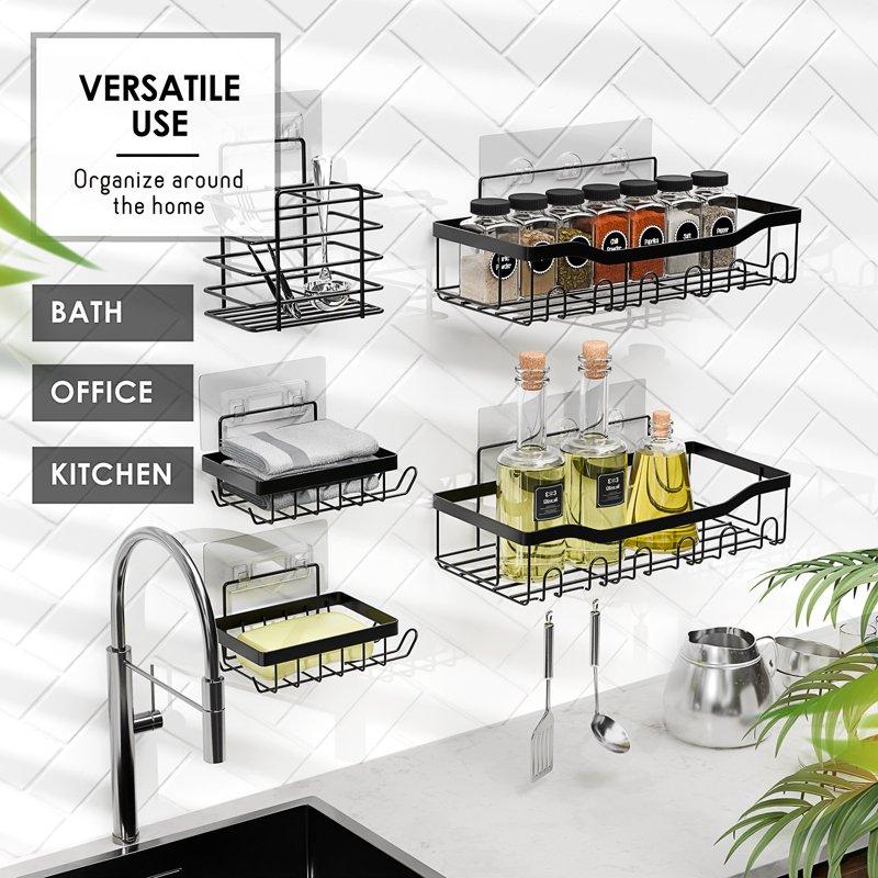 Lammaloe Adhesive Steel Shower Caddy Organizer Bathroom Accessories Rustproof Shower Caddy Bathroom Organizer 5 Pack Black