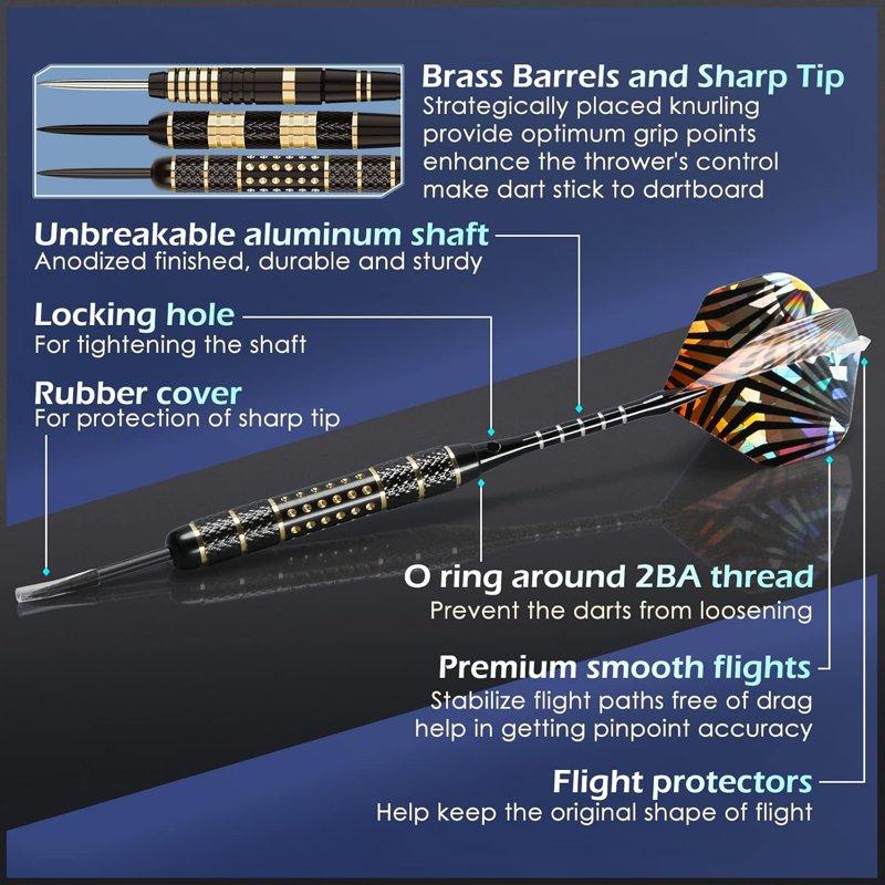 LANNEY Darts Metal Tip Set Steel Tip Darts Set 20 Grams 24 Grams And 26 Grams Professional Darts For Dartboard With Aluminum Shafts Brass Barrels Extra Flights Sharpener Tool Kit Carrying Case