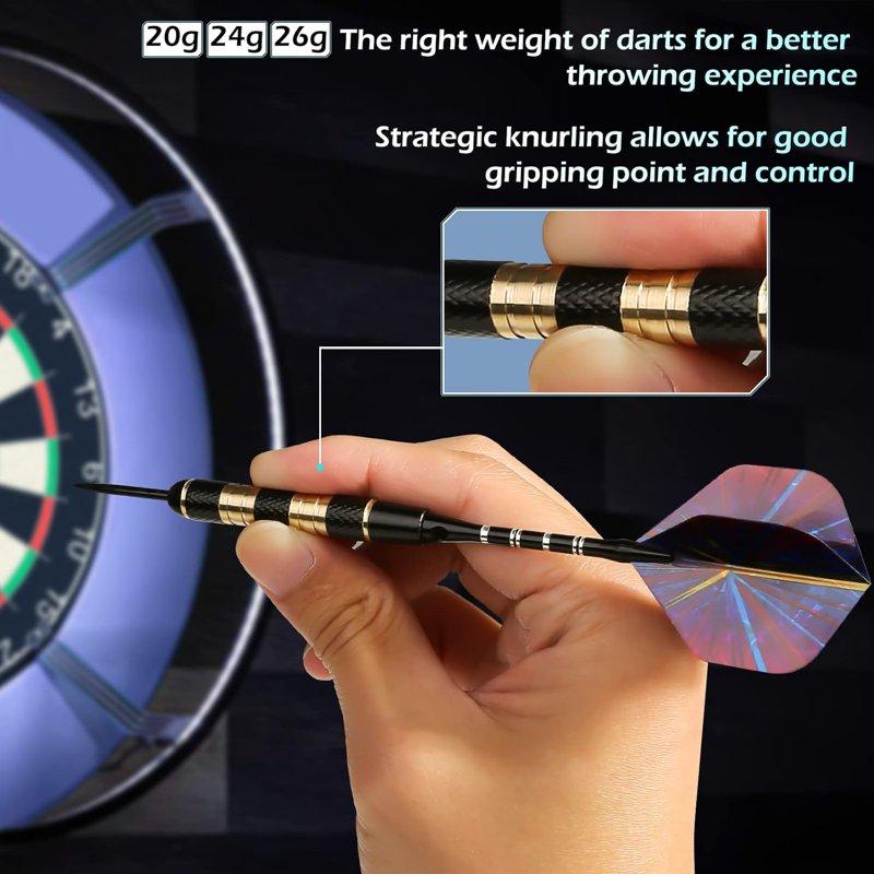 LANNEY Darts Metal Tip Set Steel Tip Darts Set 20 Grams 24 Grams And 26 Grams Professional Darts For Dartboard With Aluminum Shafts Brass Barrels Extra Flights Sharpener Tool Kit Carrying Case