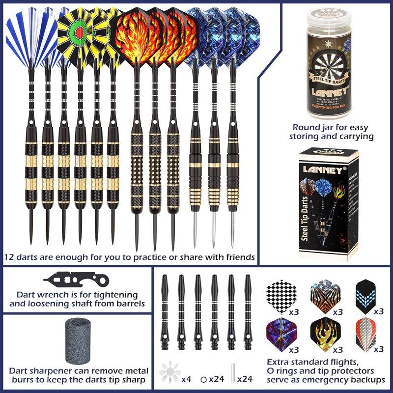 LANNEY Darts Metal Tip Set Steel Tip Darts Set 20 Grams 24 Grams And 26 Grams Professional Darts For Dartboard With Aluminum Shafts Brass Barrels Extra Flights Sharpener Tool Kit Carrying Case
