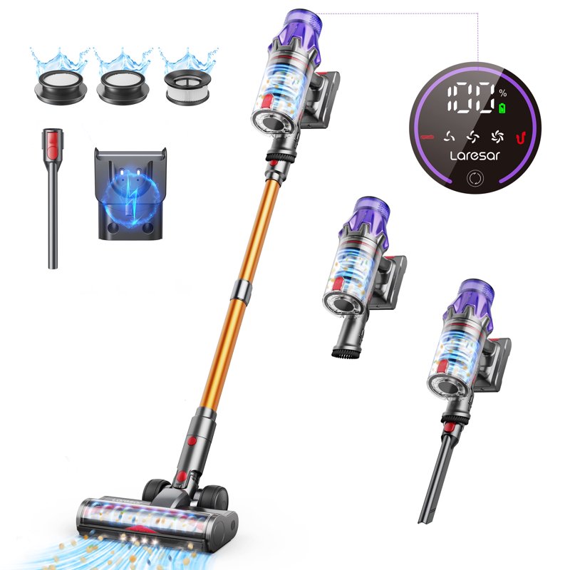 Laresar Cordless Vacuum Real 50kPa Suction 500W Motor 60min Runtime Quiet Premium Build for Pets & Floors