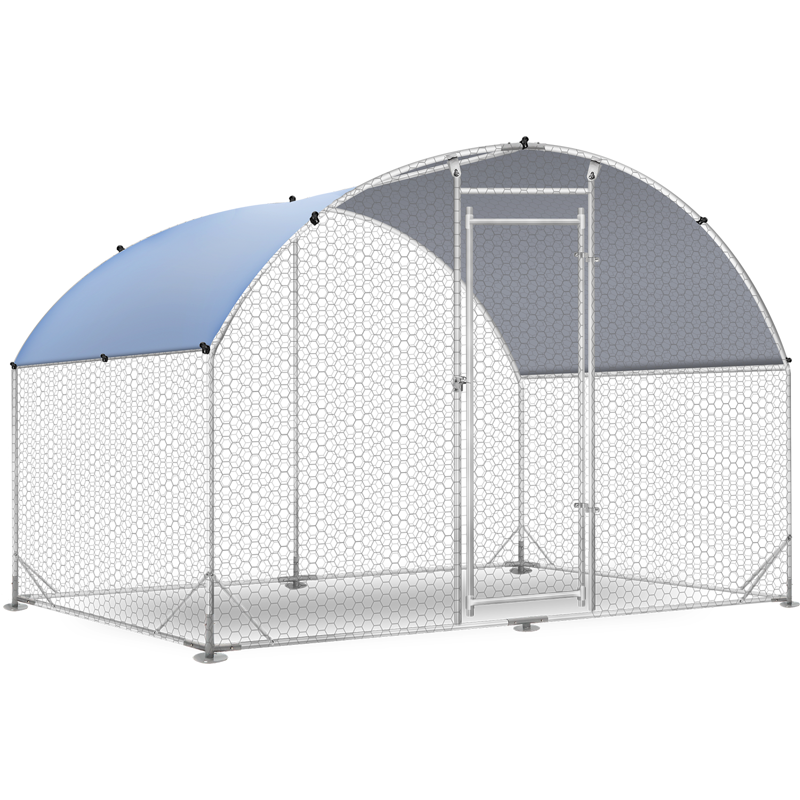 Large Chicken Coops Metal Outdoor Duck Walk-in Run Poultry Cage Hen House Yard Habitat Cage With Waterproof Cover Round Shaped Coop 9.8' L X 6.6' W X 6.6' H