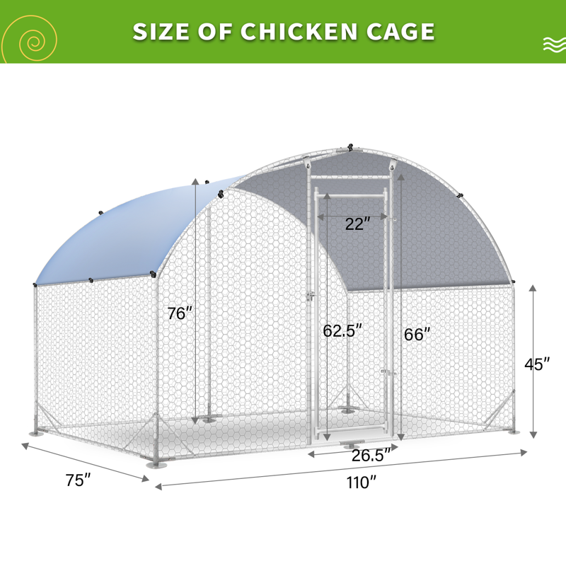 Large Chicken Coops Metal Outdoor Duck Walk-in Run Poultry Cage Hen House Yard Habitat Cage With Waterproof Cover Round Shaped Coop 9.8' L X 6.6' W X 6.6' H
