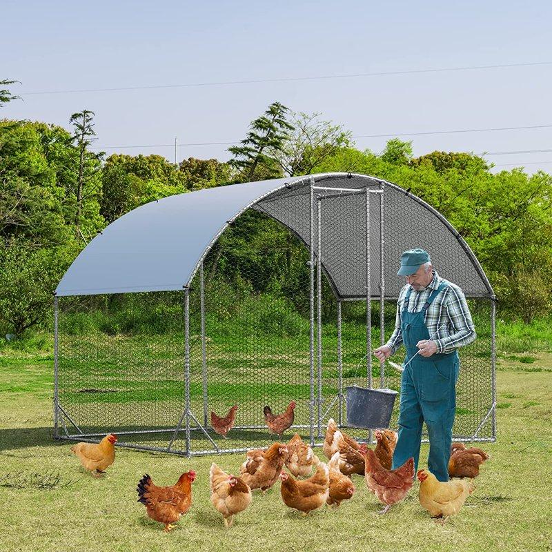 Large Chicken Coops Metal Outdoor Duck Walk-in Run Poultry Cage Hen House Yard Habitat Cage with Waterproof Cover Round Shaped Coop 9.8' L x 6.6' W x 6.6' H