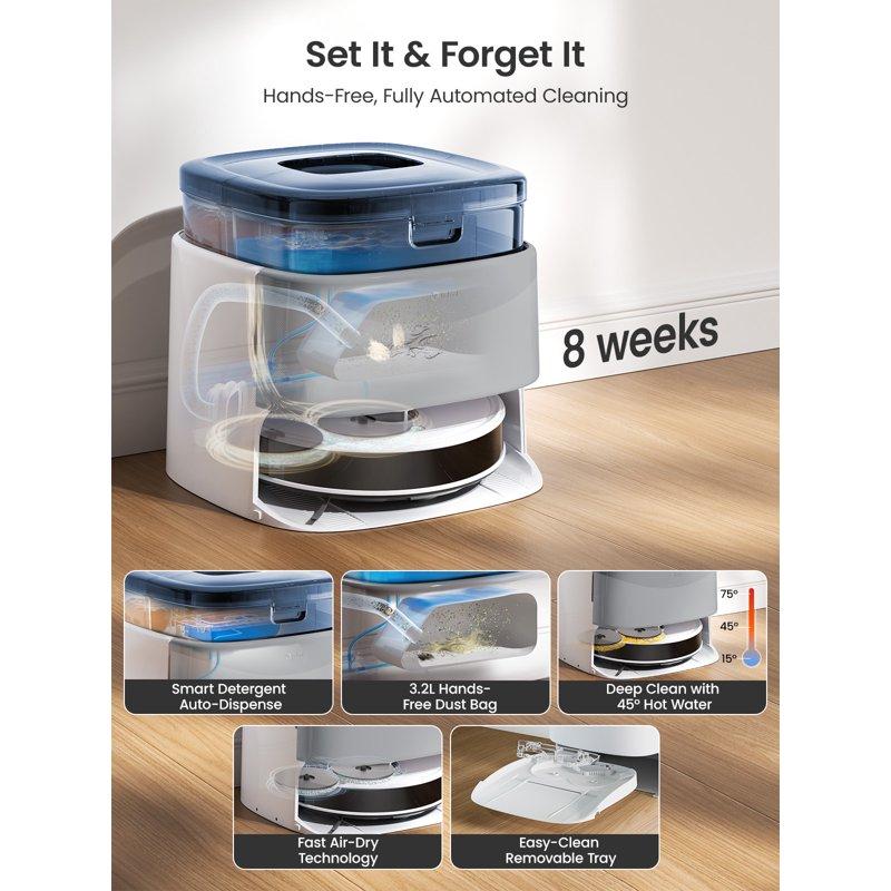 Lefant M3L Robot Vacuum And Mop 12000Pa Suction All-in-One Base Station Anti-Tangle Brushes & Dual Spinning Mop Self-Emptying & Refilling LIDAR Navigation