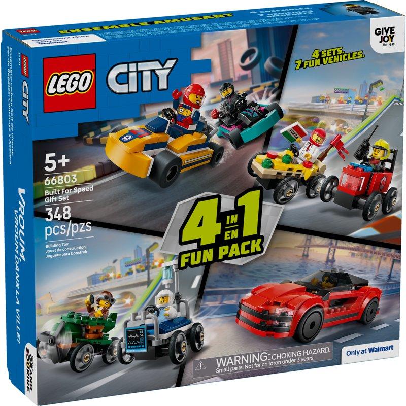 LEGO City Built For Speed Gift Set: Building Toy for Kids Ages 5+ - 4 Sets in 1 Including 7 Minifigures and Vehicles - Perfect Gift for Young Racing Fans - 66803