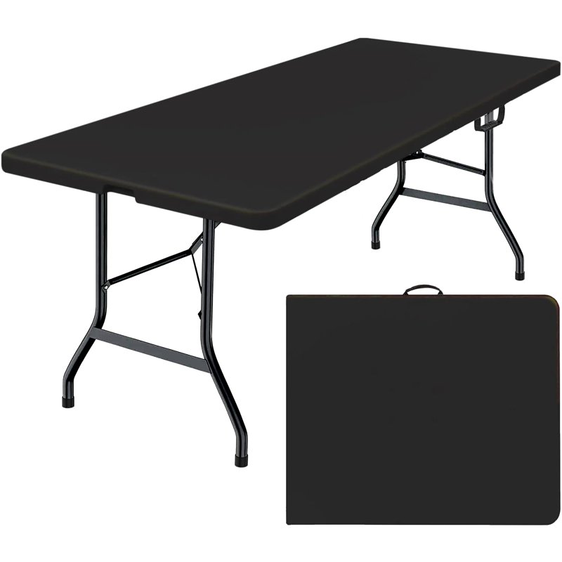 Leumius 6 Foot Folding Table Fold-in-Half Plastic Table Indoor Outdoor Picnic Party Dining Camp Tables Black