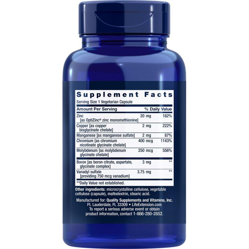 Life Extension Only Trace Minerals A Daily Dose Of Zinc Chromium Boron Copper Manganese Vanadyl Sulfate Gluten-free Non-GMO Vegetarian 90 Capsules