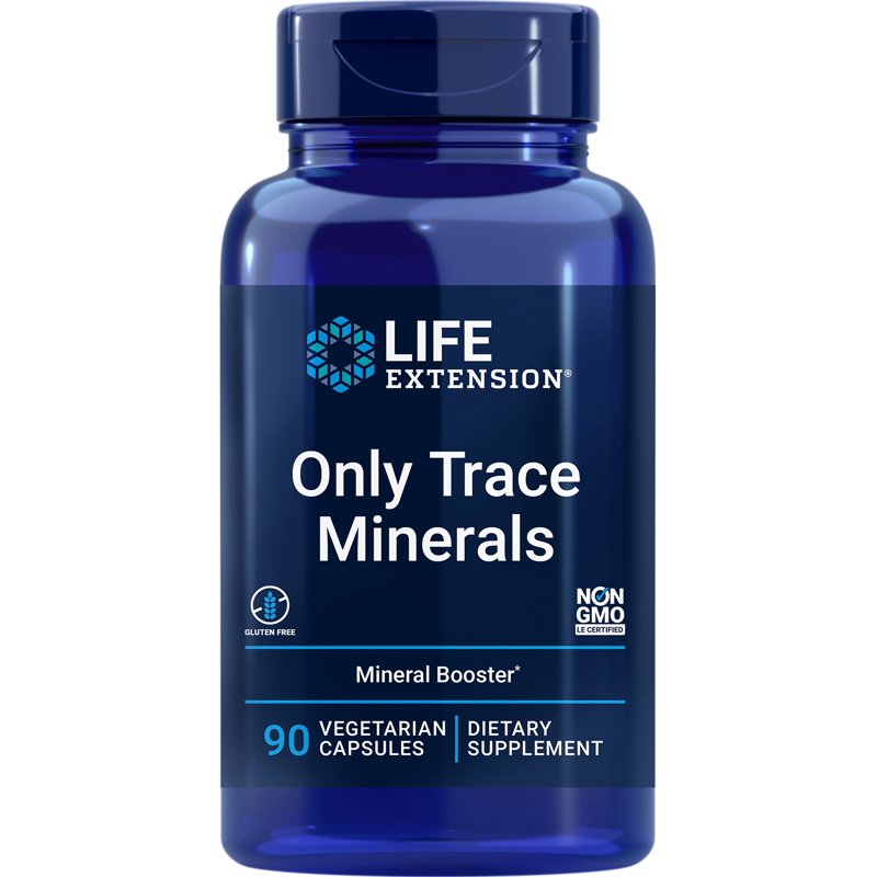 Life Extension Only Trace Minerals a daily dose of zinc chromium boron copper manganese vanadyl sulfate gluten-free non-GMO vegetarian 90 capsules