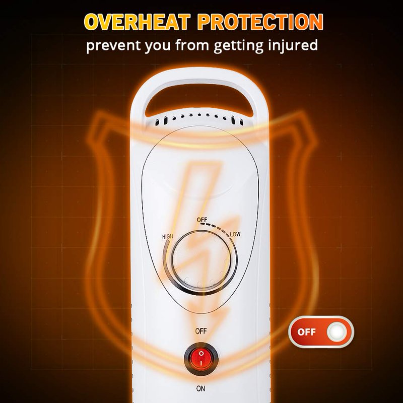 LifePlus Electric Oil Filled Radiator Portable Space Heaters For Home Thermostat Energy Efficient Overheat Safety 700W