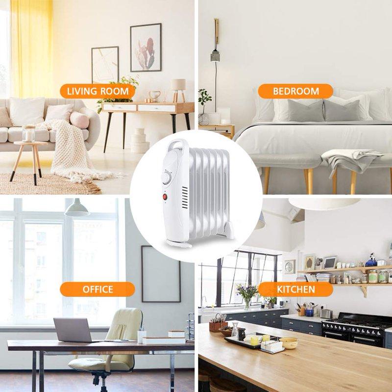 LifePlus Electric Oil Filled Radiator Portable Space Heaters For Home Thermostat Energy Efficient Overheat Safety 700W