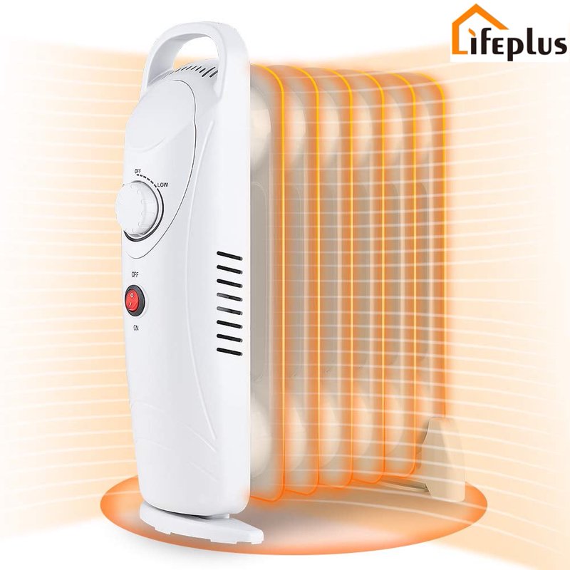 LifePlus Electric Oil Filled Radiator Portable Space Heaters for Home Thermostat Energy Efficient Overheat Safety 700W