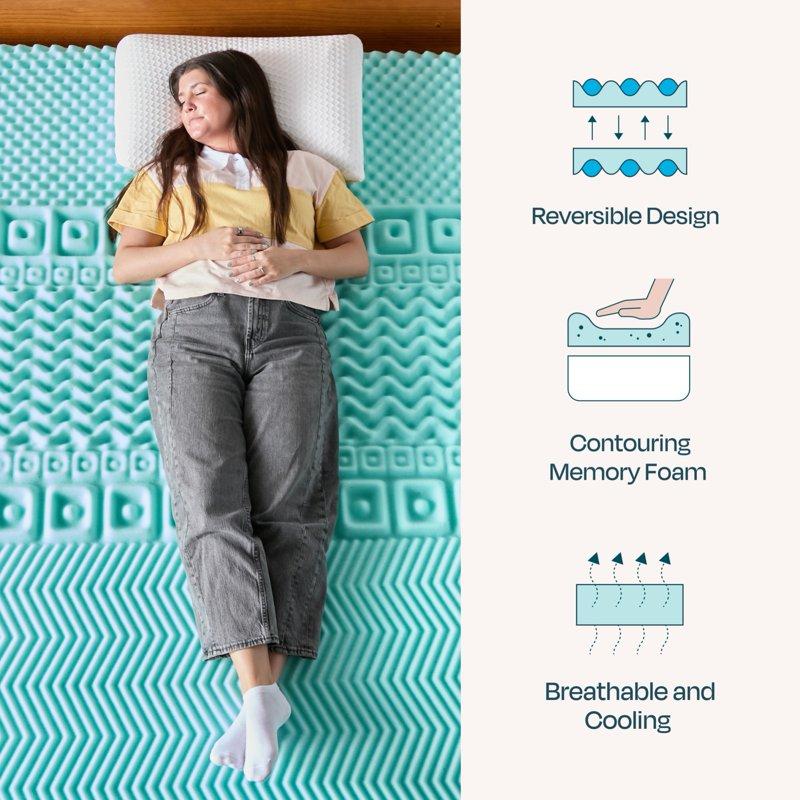 Linenspa 2" 7-Zone Cooling Gel And Green Tea Infused Memory Foam Mattress Topper Twin