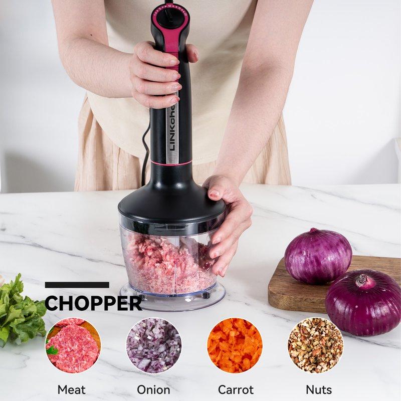 LINKChef Immersion Blender 20-Speed 1000W 5-in-1 Immersion Hand Blender Stick Blender With Turbo Mode Baby Food Processor With Chopper Blender For Kitchen With 600ml Beaker (Black)