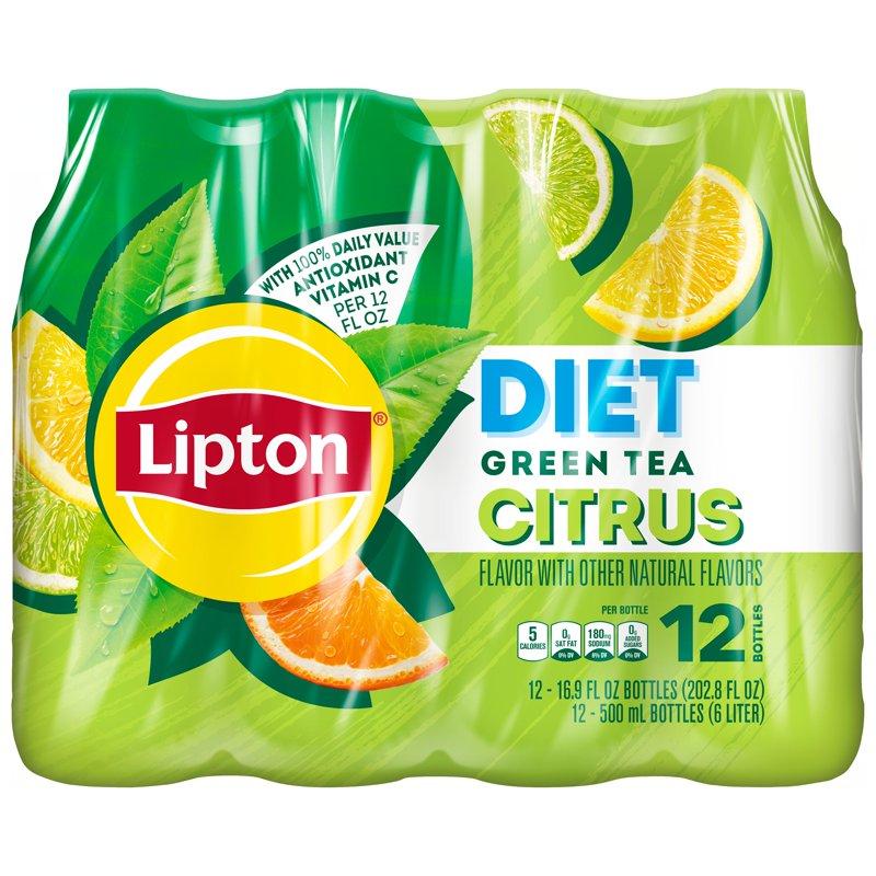 Lipton Diet Green Tea Citrus Iced Tea Bottled Tea Drink 16.9 Fl Oz 12 Pack Bottles