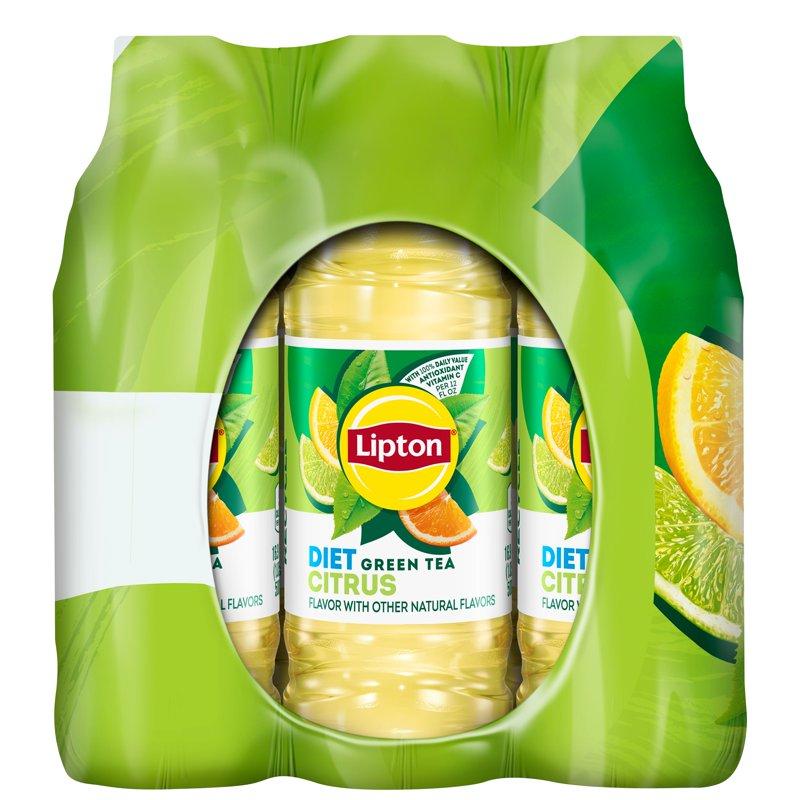 Lipton Diet Green Tea Citrus Iced Tea Bottled Tea Drink 16.9 Fl Oz 12 Pack Bottles