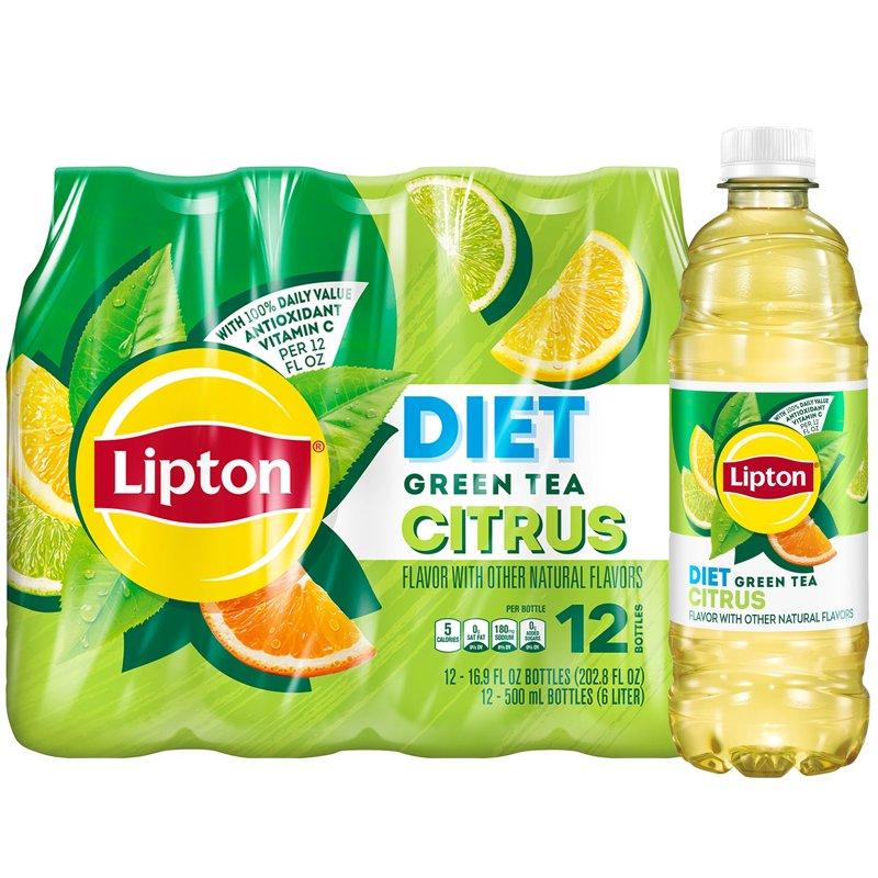 Lipton Diet Green Tea Citrus Iced Tea Bottled Tea Drink 16.9 fl oz 12 Pack Bottles