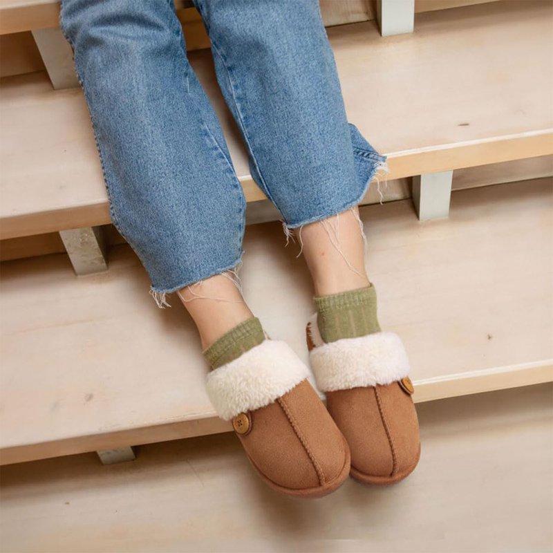 Litfun Fuzzy Slippers For Women Memory Foam Winter Warm House Shoes Indoor Outdoor Khaki Size 8-8.5