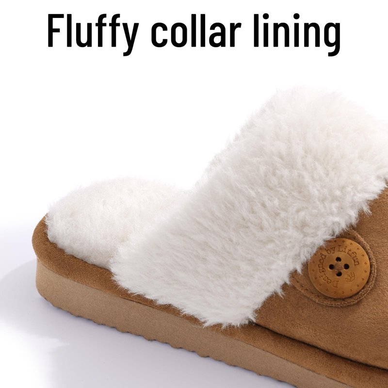 Litfun Fuzzy Slippers For Women Memory Foam Winter Warm House Shoes Indoor Outdoor Khaki Size 8-8.5