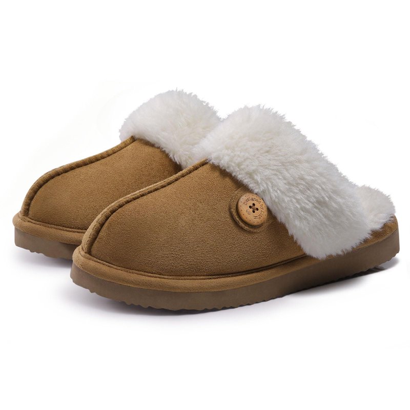 Litfun Fuzzy Slippers for Women Memory Foam Winter Warm House Shoes Indoor Outdoor Khaki Size 8-8.5
