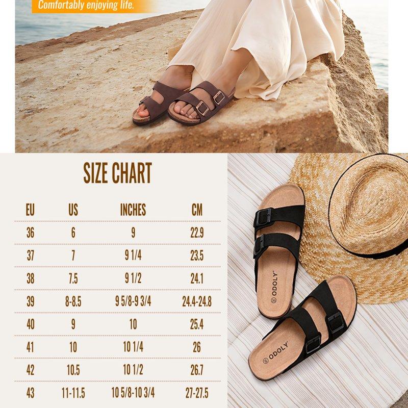 Litfun Women's Cork Footbed Slide Sandals With Arch Support Summer Leather Flat Sandals With Adjustable Buckle Brown