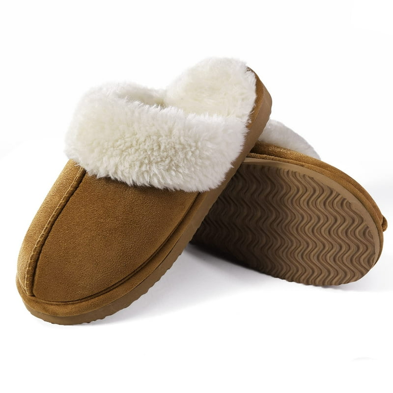 Litfun Women's Fuzzy Memory Foam Slippers Warm Comfy Winter House Shoes Brown Size 8-8.5
