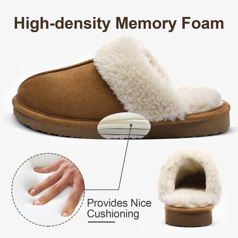 Litfun Women's Fuzzy Memory Foam Slippers Warm Comfy Winter House Shoes Brown Size 8-8.5