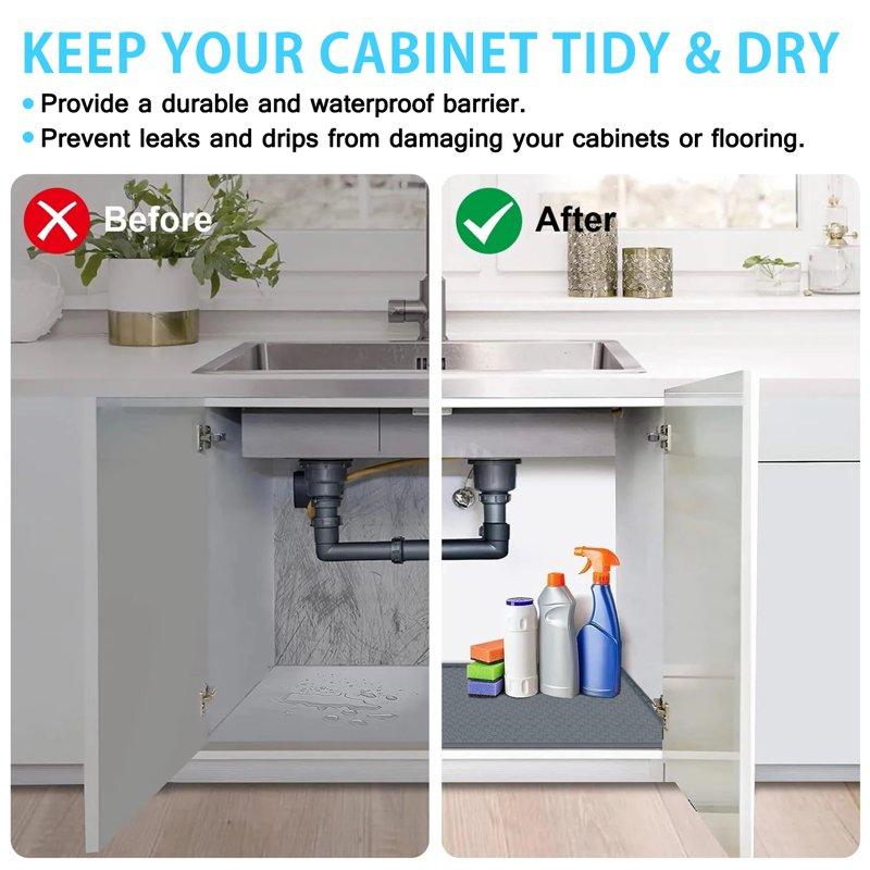 Livhil Under Sink Mat For Kitchen Waterproof 34"x 22" Silicone Sink Mat Cabinet Liner For Bathroom Under Sink Mat With Raised Edge Under Sink Drip Tray Protector